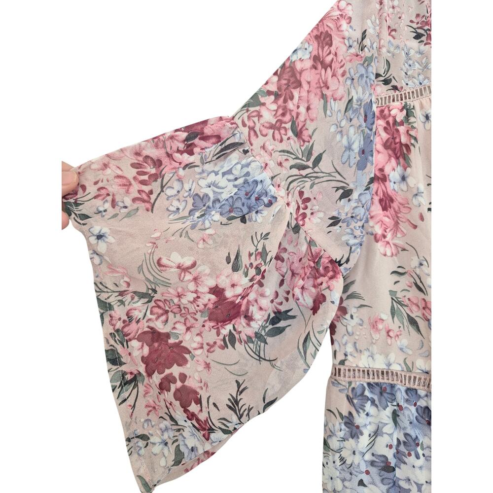 Umgee Knee Length Dress Small Floral Boho Bloomcore Pink Fairycore New Tiered - Picture 4 of 9